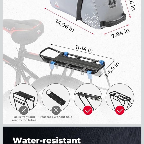 Gray Bike Rear Rack Bag - Picture 4 of 6